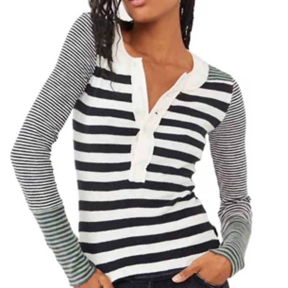 Free People NWT Give Me Stripes Women’s Longsleeve Henley Small